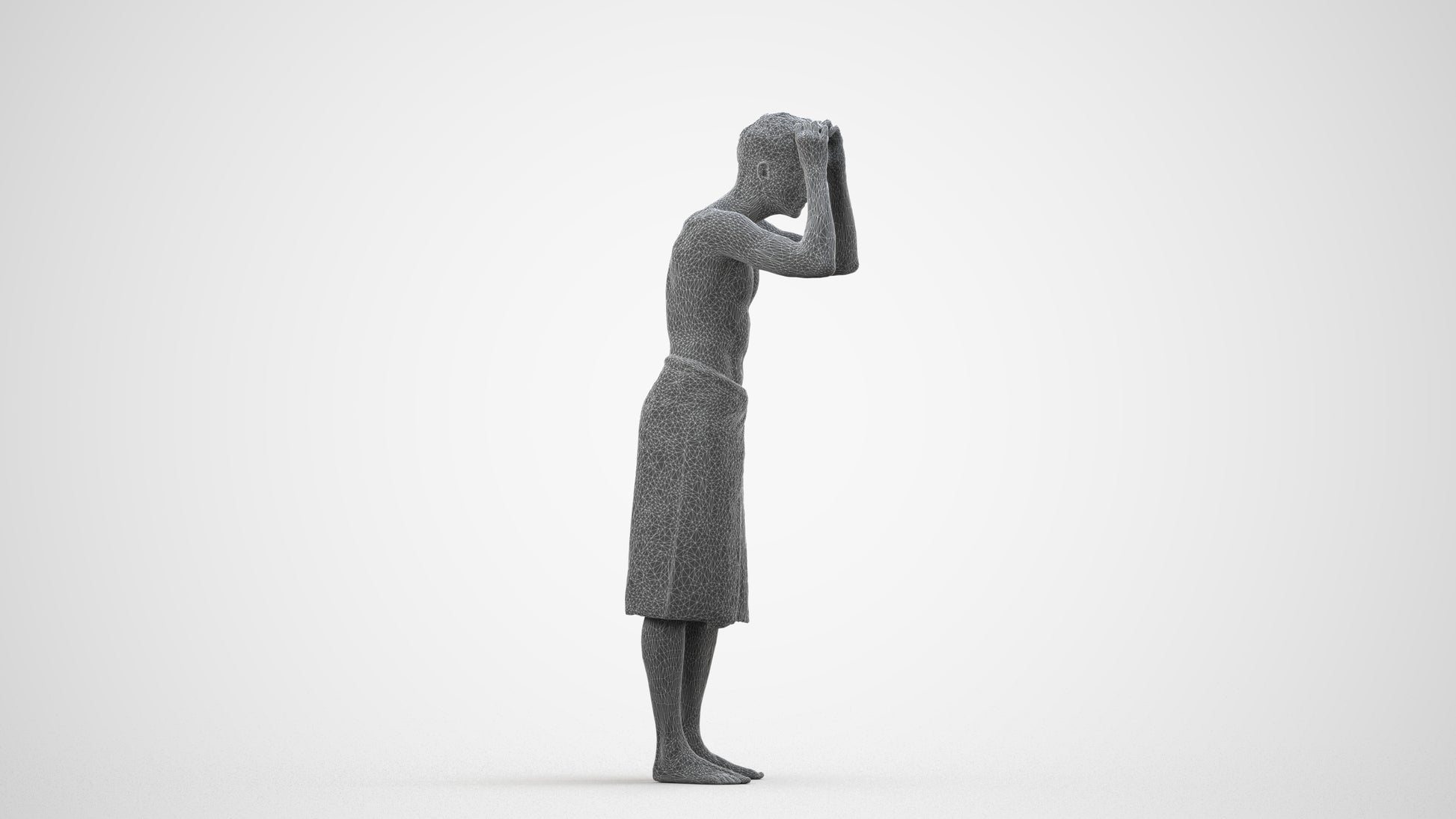 realistic 3D people man bathroom, render-ready for V-Ray and Corona, FBX OBJ, wireframe side view