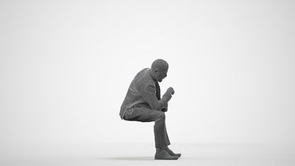 photogrammetry 3D senior man business, realistic human model archviz FBX, wireframe side view