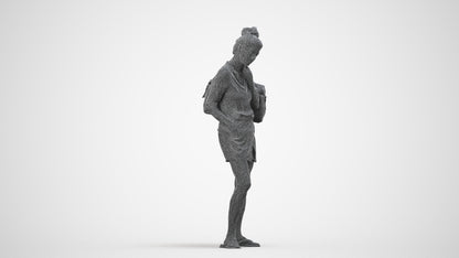 3D people model woman casual standing, scanned human for 3ds Max rendering, wireframe side view