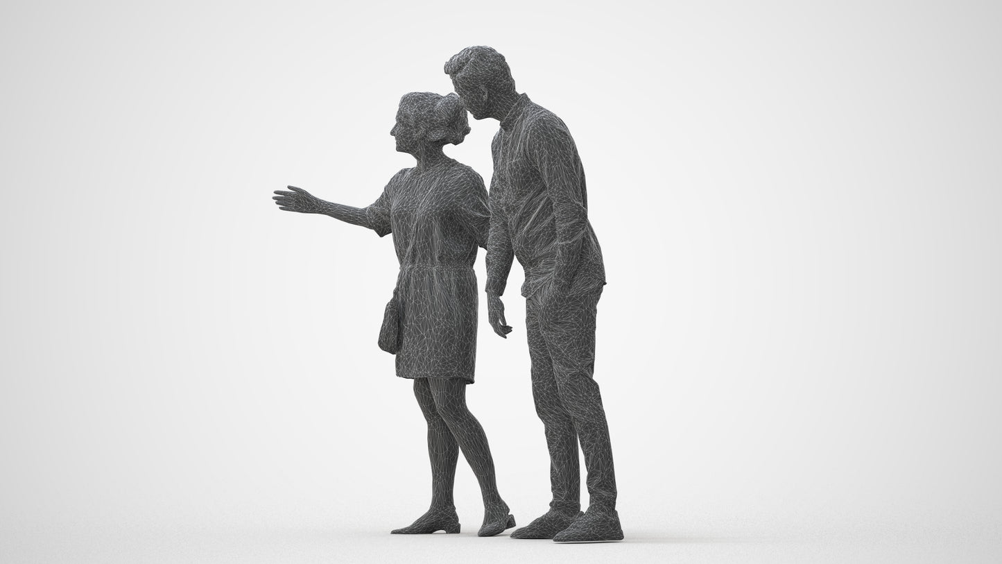 realistic 3D human woman casual couple, archviz people FBX OBJ for Blender, square thumbnail