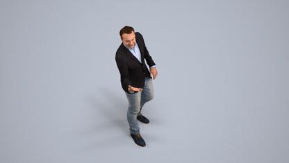 realistic 3D human man business, archviz people FBX OBJ for Blender, back view render