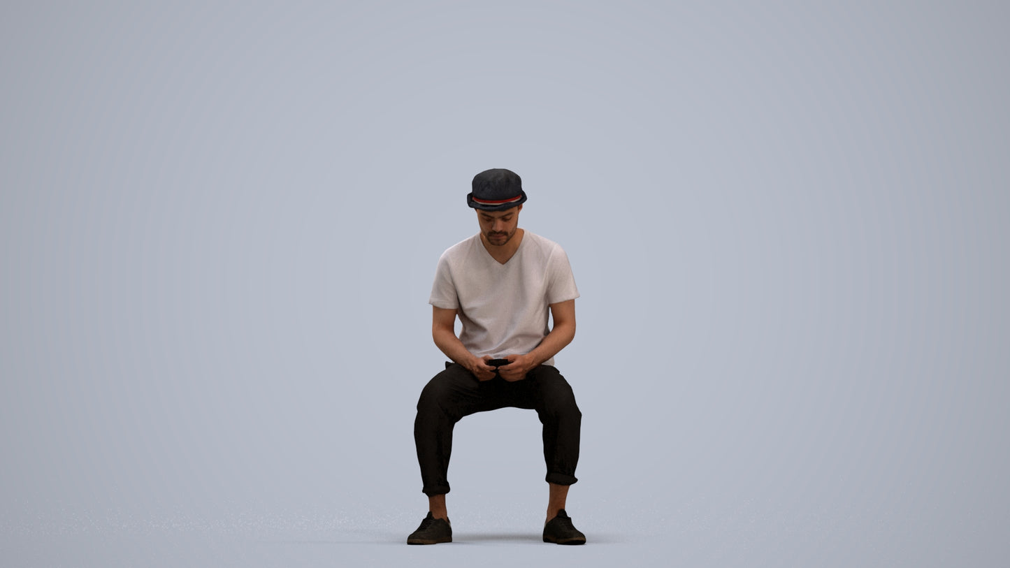 realistic 3D people man casual sitting, render-ready for V-Ray and Corona, FBX OBJ, standing pose render