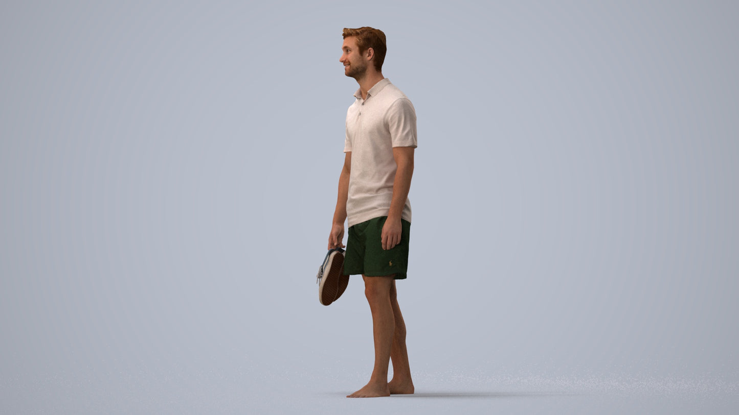 3D human model man casual walking, photogrammetry scanned person for archviz, three-quarter view render