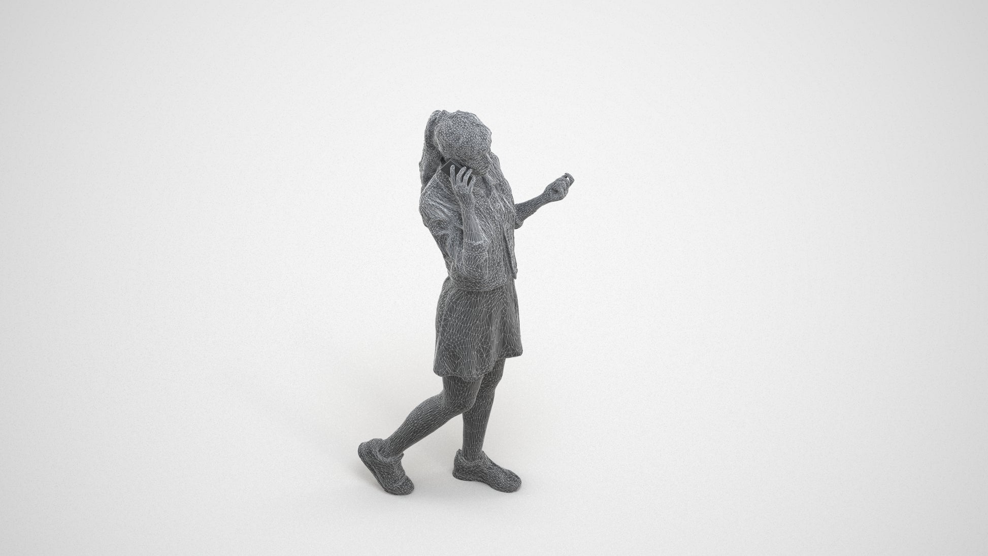 realistic 3D people woman casual walking, render-ready for V-Ray and Corona, FBX OBJ, wireframe three-quarter view