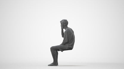 scanned 3D man casual sitting, photogrammetry people for Enscape and V-Ray, square thumbnail