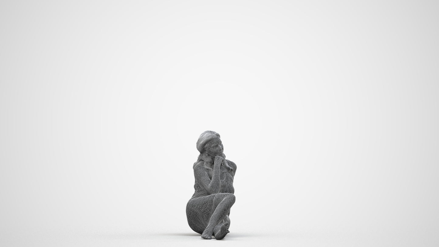3D human model woman pool, photogrammetry scanned person for archviz, wireframe side view