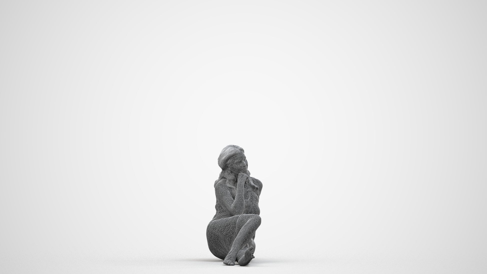 3D human model woman pool, photogrammetry scanned person for archviz, wireframe side view