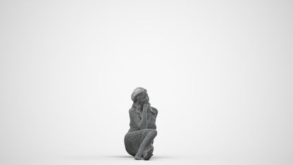 3D human model woman pool, photogrammetry scanned person for archviz, wireframe side view