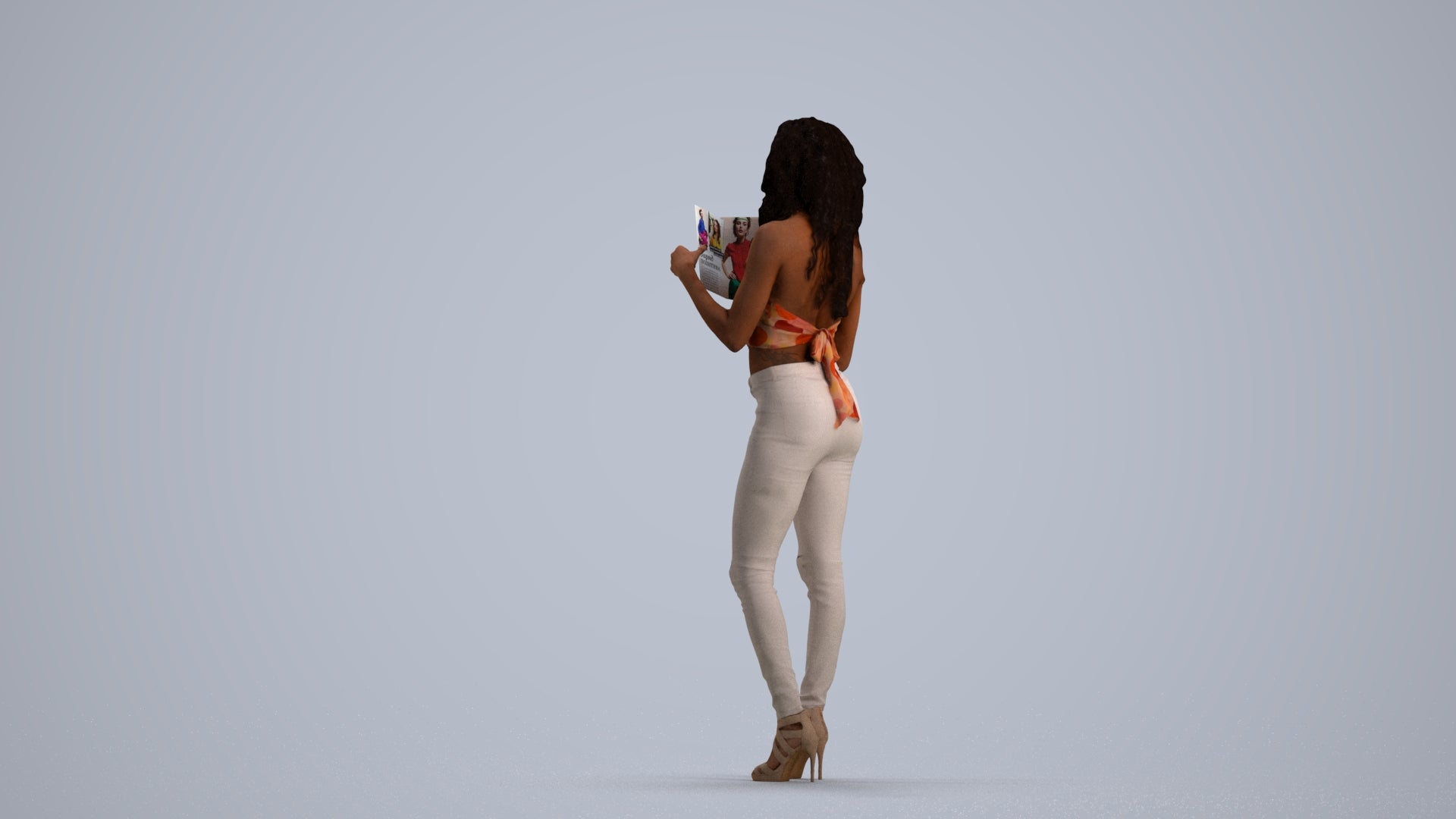 3D human model woman casual standing, photogrammetry scanned person for archviz, front view render