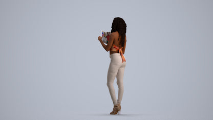 3D human model woman casual standing, photogrammetry scanned person for archviz, front view render