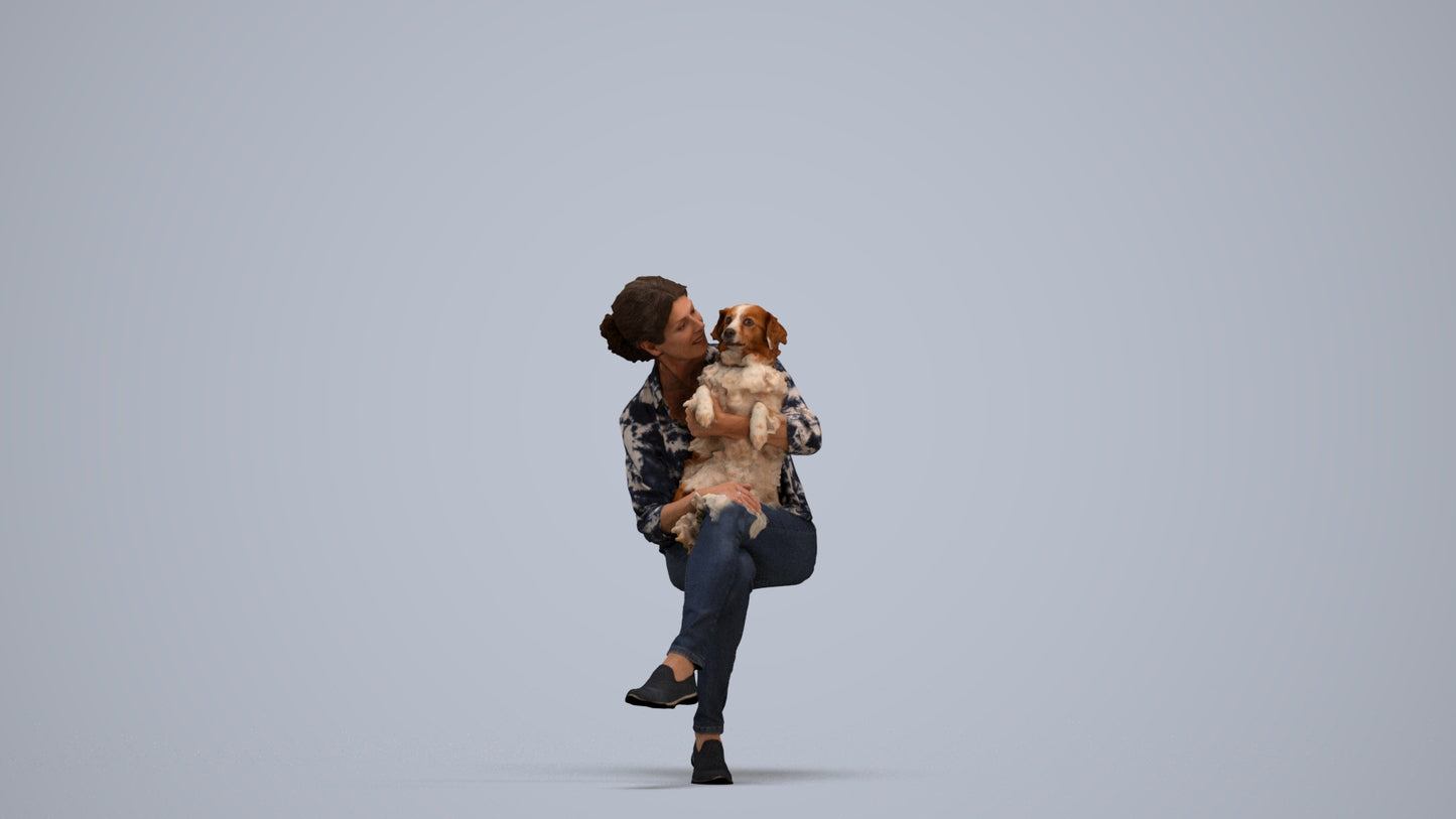 realistic 3D people woman casual sitting, render-ready for V-Ray and Corona, FBX OBJ, standing pose render