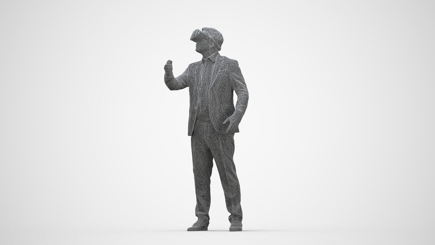 realistic 3D human man business standing, archviz people FBX OBJ for Blender, wireframe back view