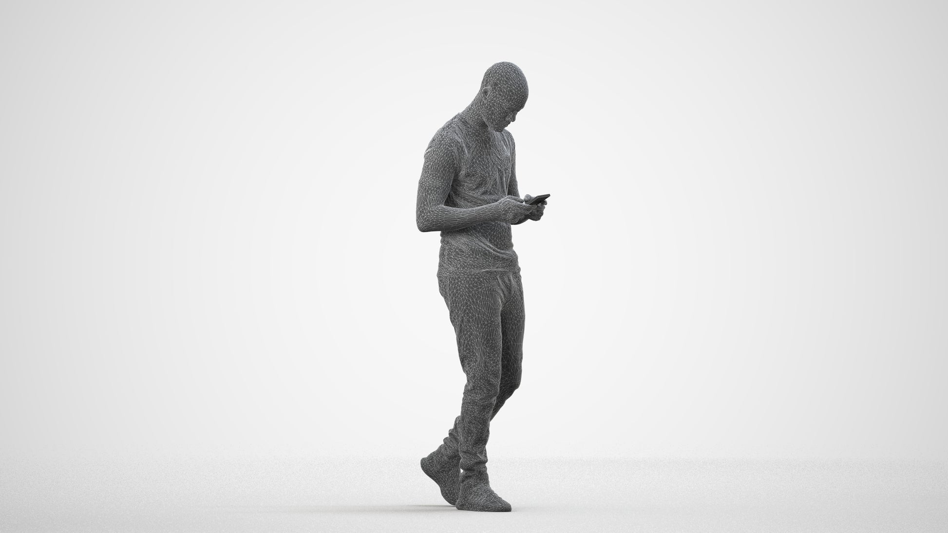 3D scanned man walking casual, photorealistic archviz people for Enscape and SketchUp, wireframe side view