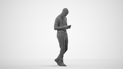 3D scanned man walking casual, photorealistic archviz people for Enscape and SketchUp, wireframe side view