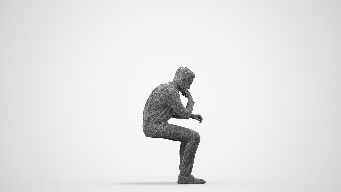 3D scanned boy kids business, photorealistic archviz people for Enscape and SketchUp, wireframe side view