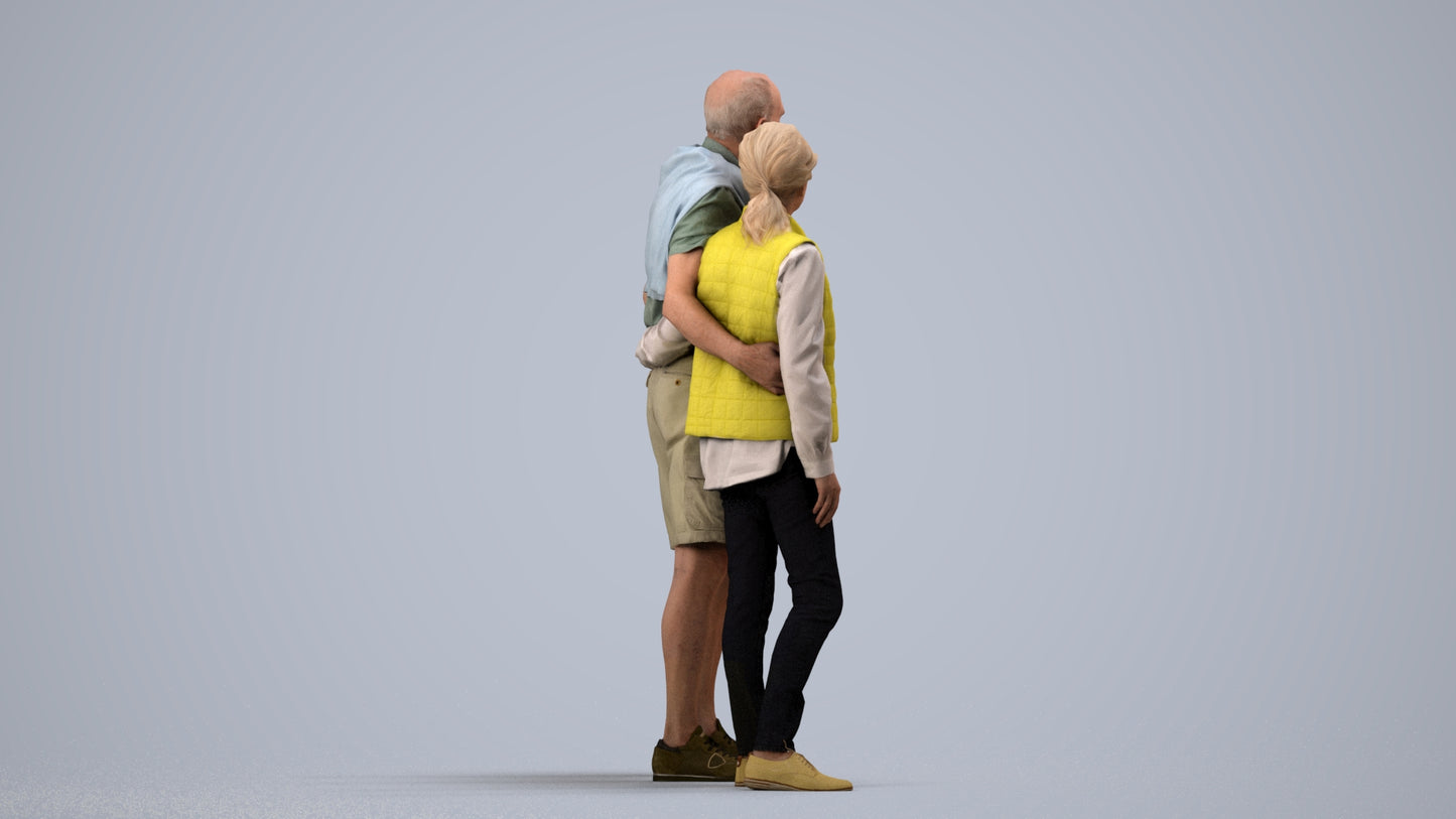 3D scanned senior woman couple casual, photorealistic archviz people for Enscape and SketchUp, side view render