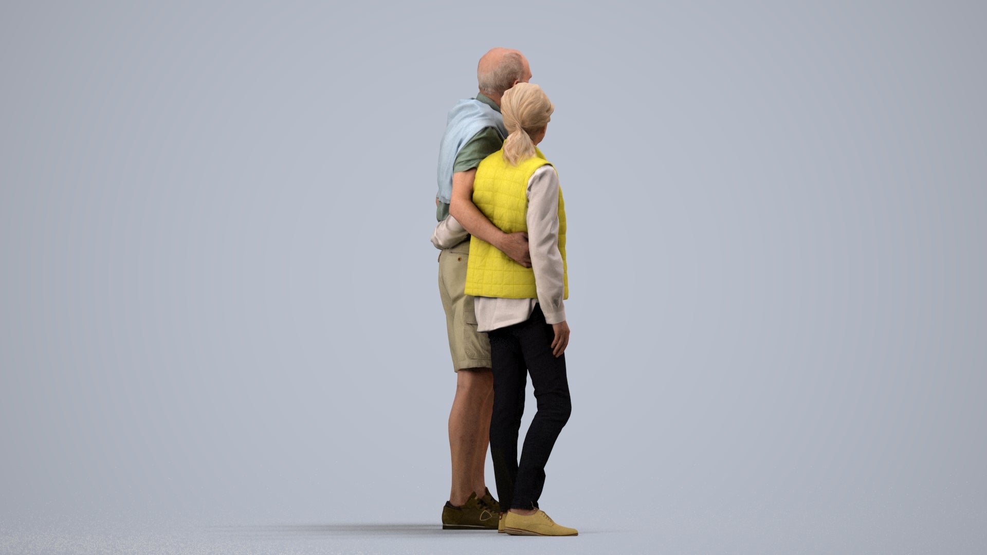 3D scanned senior woman couple casual, photorealistic archviz people for Enscape and SketchUp, side view render