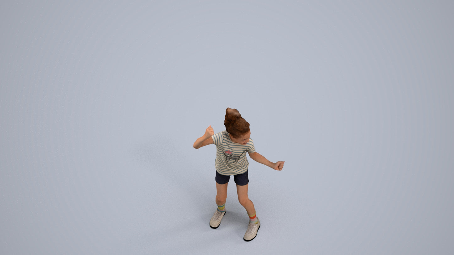 realistic 3D girl casual kids, scanned archviz people for Blender and 3ds Max, back view render