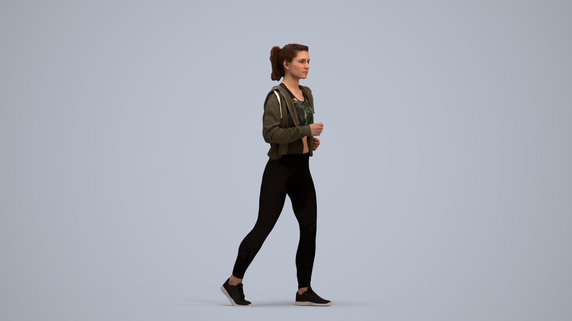 3D scanned woman sport, photorealistic archviz people for Enscape and SketchUp, standing pose render