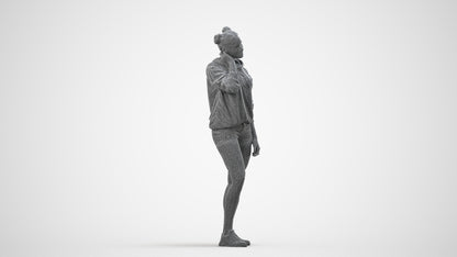 3D people model woman standing, scanned human for 3ds Max rendering, wireframe side view