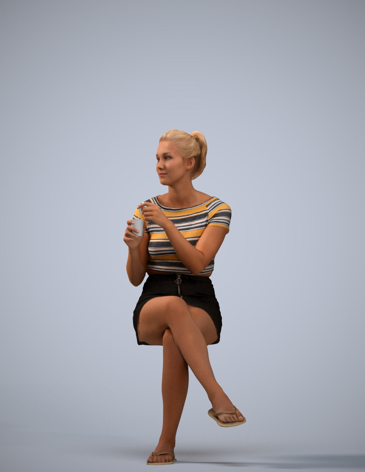 realistic 3D woman casual sitting, scanned archviz people for Blender and 3ds Max