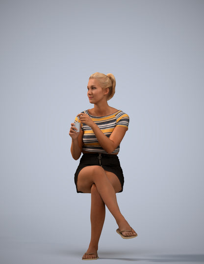 realistic 3D woman casual sitting, scanned archviz people for Blender and 3ds Max