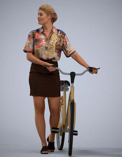 realistic 3D human woman casual cycling, archviz people FBX OBJ for Blender