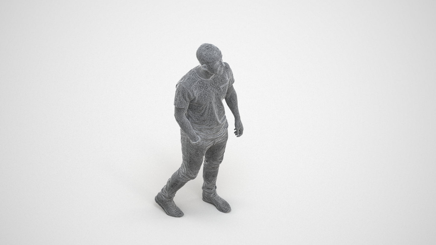 scanned 3D man casual walking, photogrammetry people for Enscape and V-Ray, wireframe three-quarter view