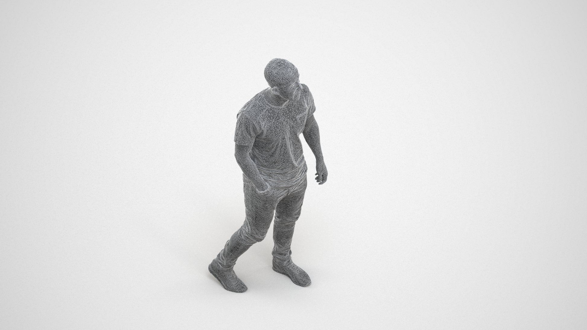 scanned 3D man casual walking, photogrammetry people for Enscape and V-Ray, wireframe three-quarter view