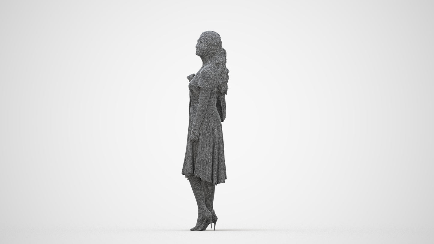 realistic 3D people woman casual standing, render-ready for V-Ray and Corona, FBX OBJ, wireframe back view