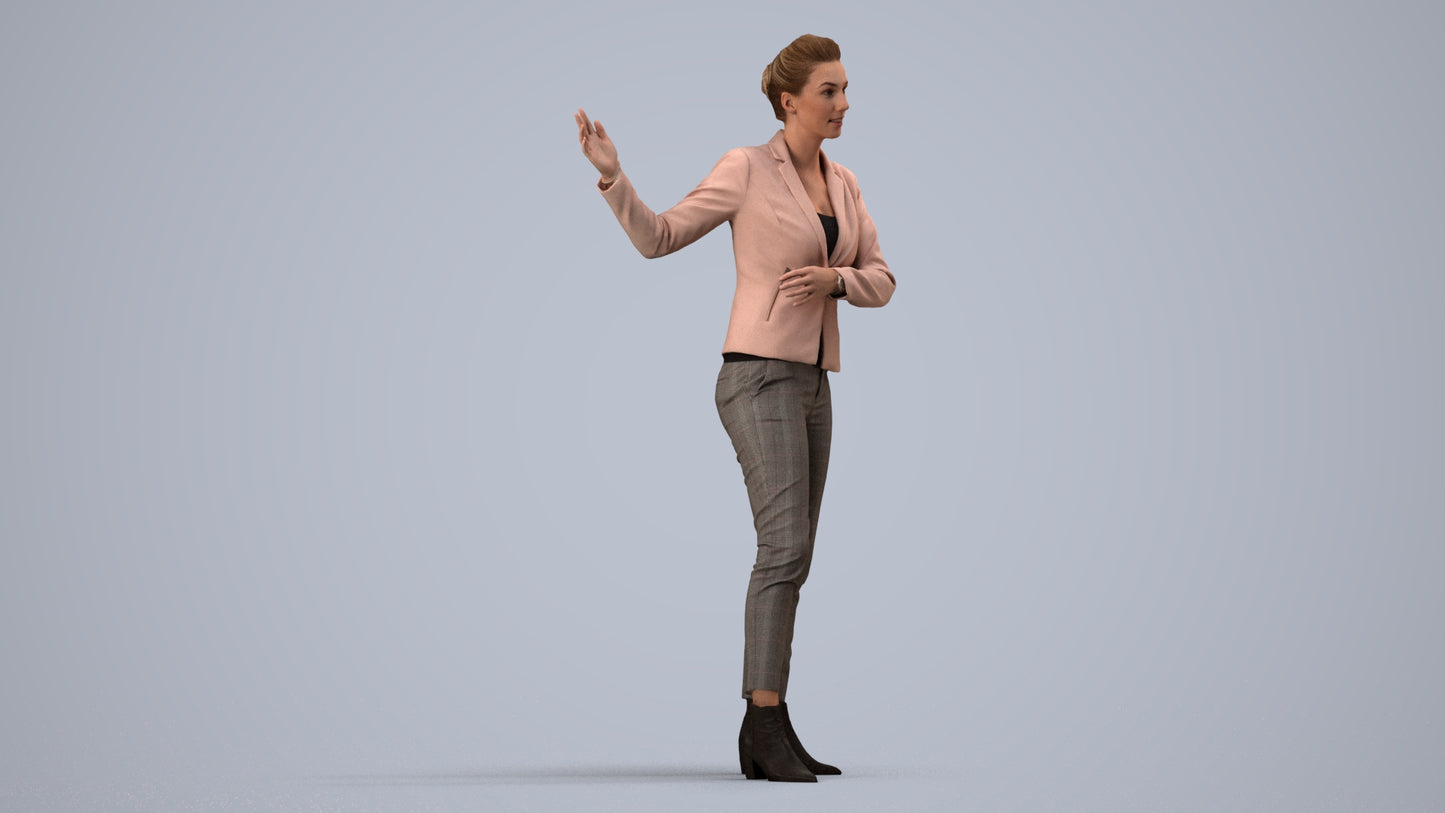 photogrammetry 3D woman business standing, realistic human model archviz FBX, side view render