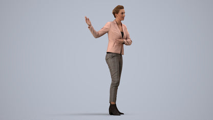 photogrammetry 3D woman business standing, realistic human model archviz FBX, side view render