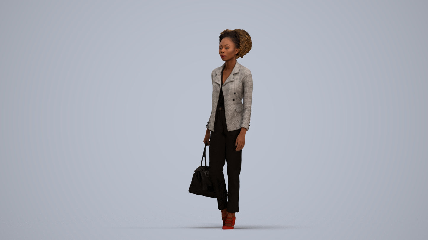 realistic 3D woman business walking, scanned archviz people for Blender and 3ds Max, standing pose render