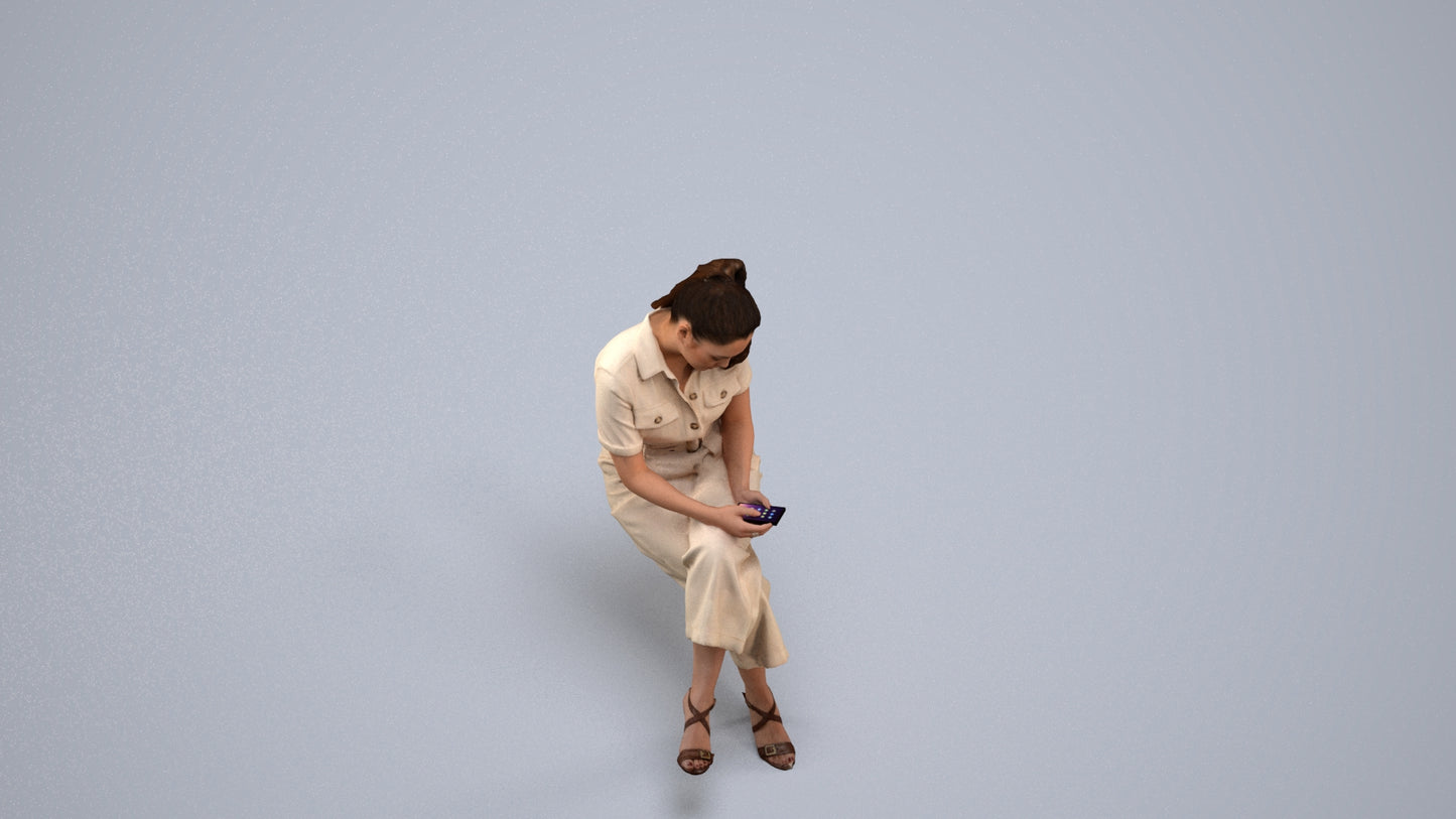 photogrammetry 3D woman formal sitting, realistic human model archviz FBX, back view render