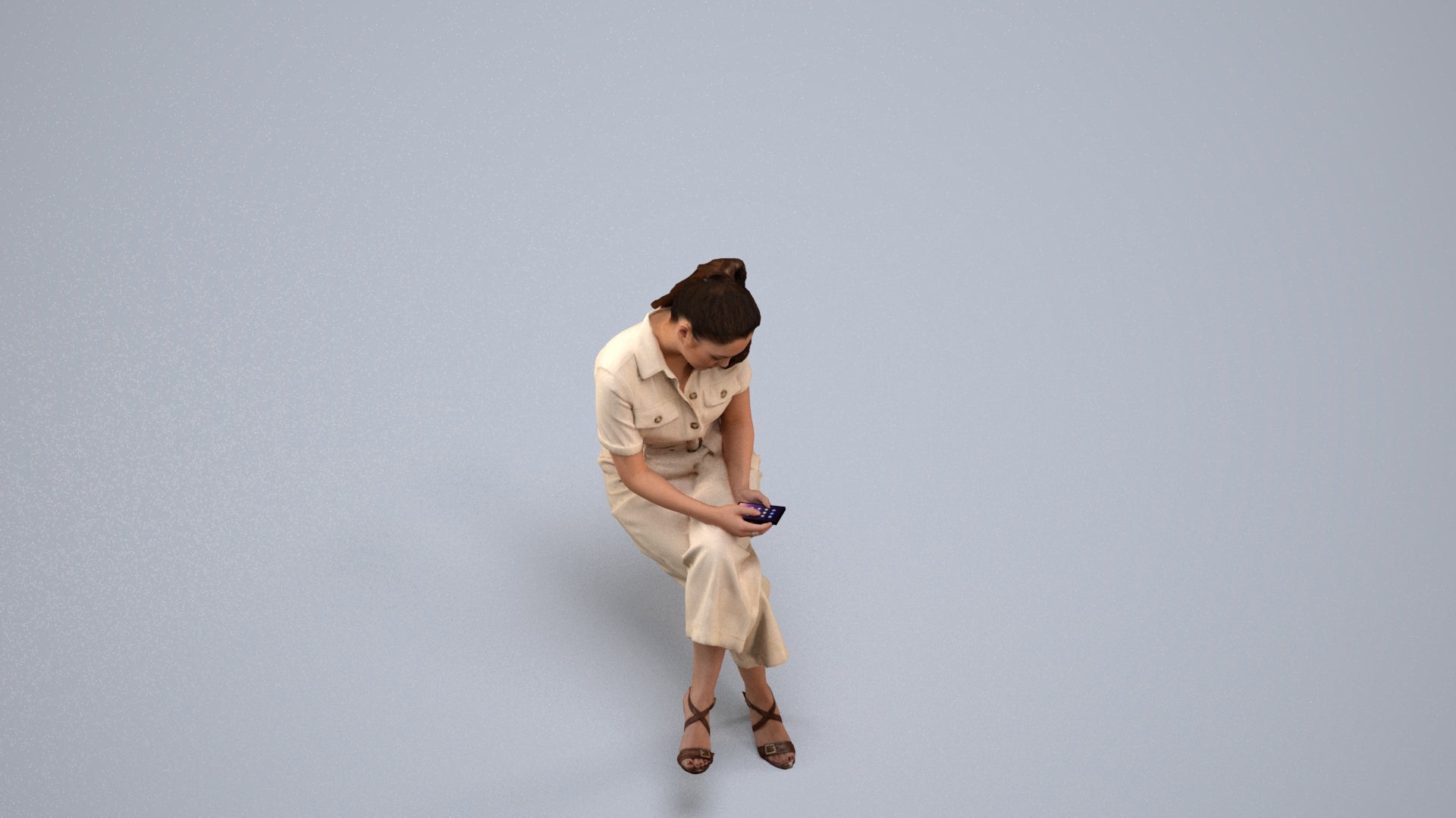 photogrammetry 3D woman formal sitting, realistic human model archviz FBX, back view render