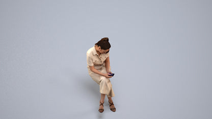 photogrammetry 3D woman formal sitting, realistic human model archviz FBX, back view render