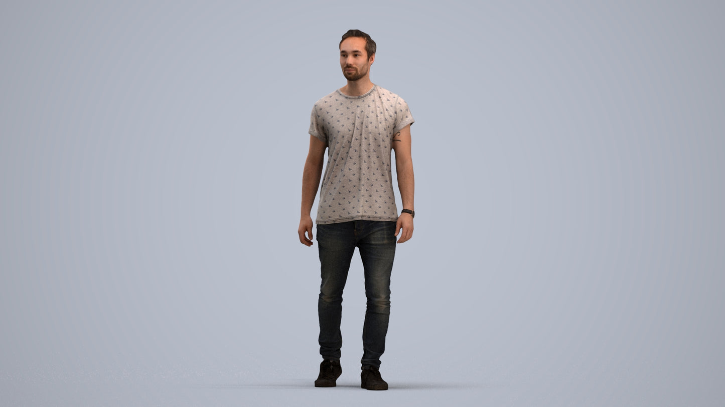 realistic 3D human man casual walking, archviz people FBX OBJ for Blender, standing pose render