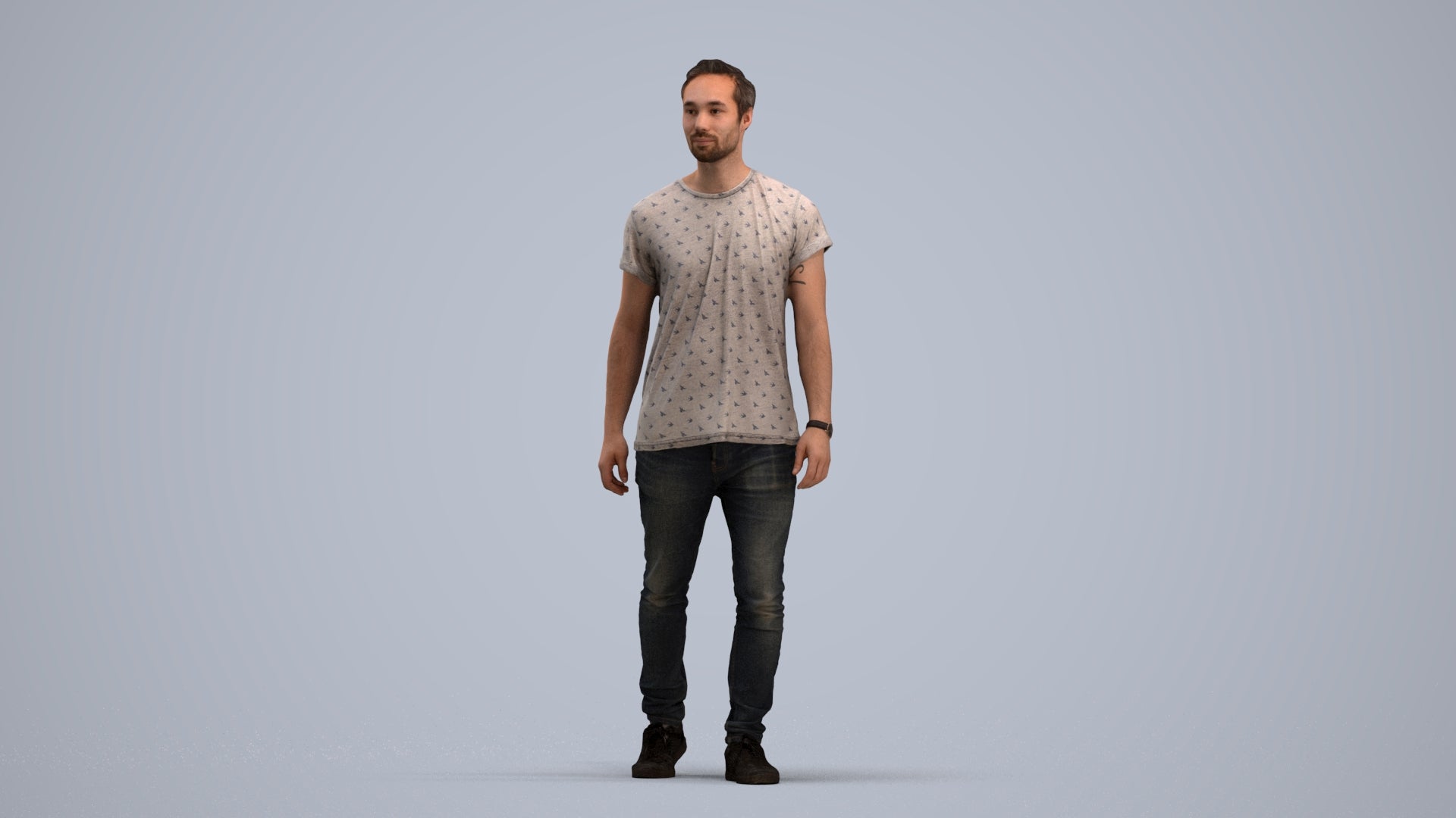 realistic 3D human man casual walking, archviz people FBX OBJ for Blender, standing pose render