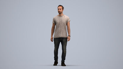 realistic 3D human man casual walking, archviz people FBX OBJ for Blender, standing pose render