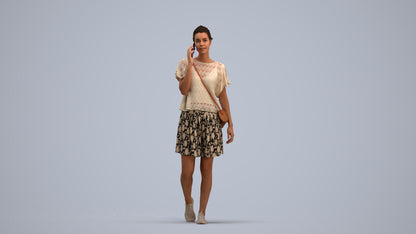 3D people model woman casual walking, scanned human for 3ds Max rendering, standing pose render