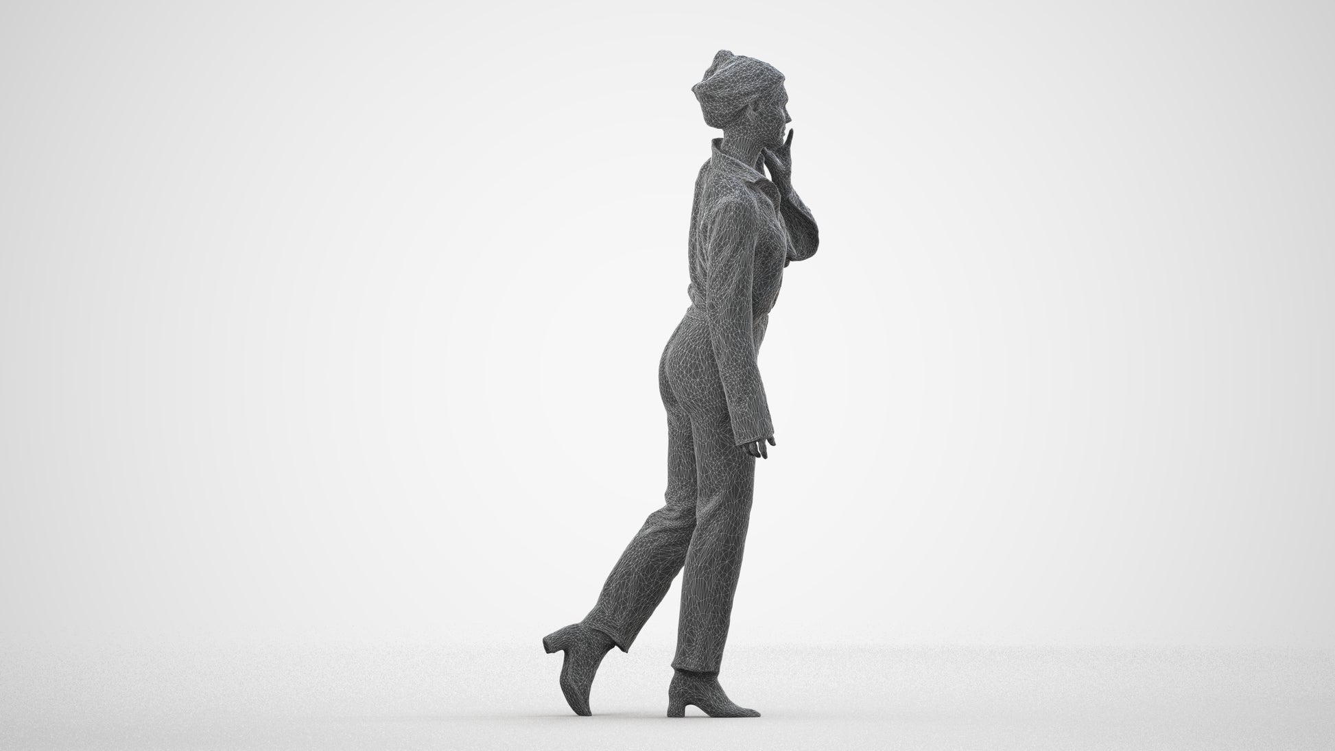 scanned 3D woman business walking, photogrammetry people for Enscape and V-Ray, wireframe side view