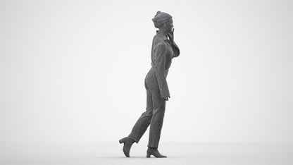 scanned 3D woman business walking, photogrammetry people for Enscape and V-Ray, wireframe side view
