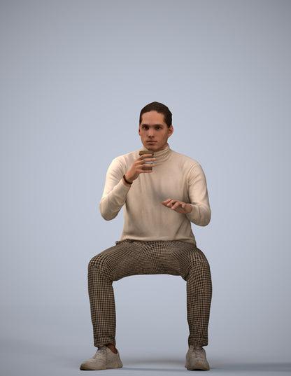 realistic 3D people man casual sitting, render-ready for V-Ray and Corona, FBX OBJ
