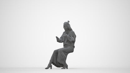 realistic 3D woman casual sitting, scanned archviz people for Blender and 3ds Max, wireframe back view
