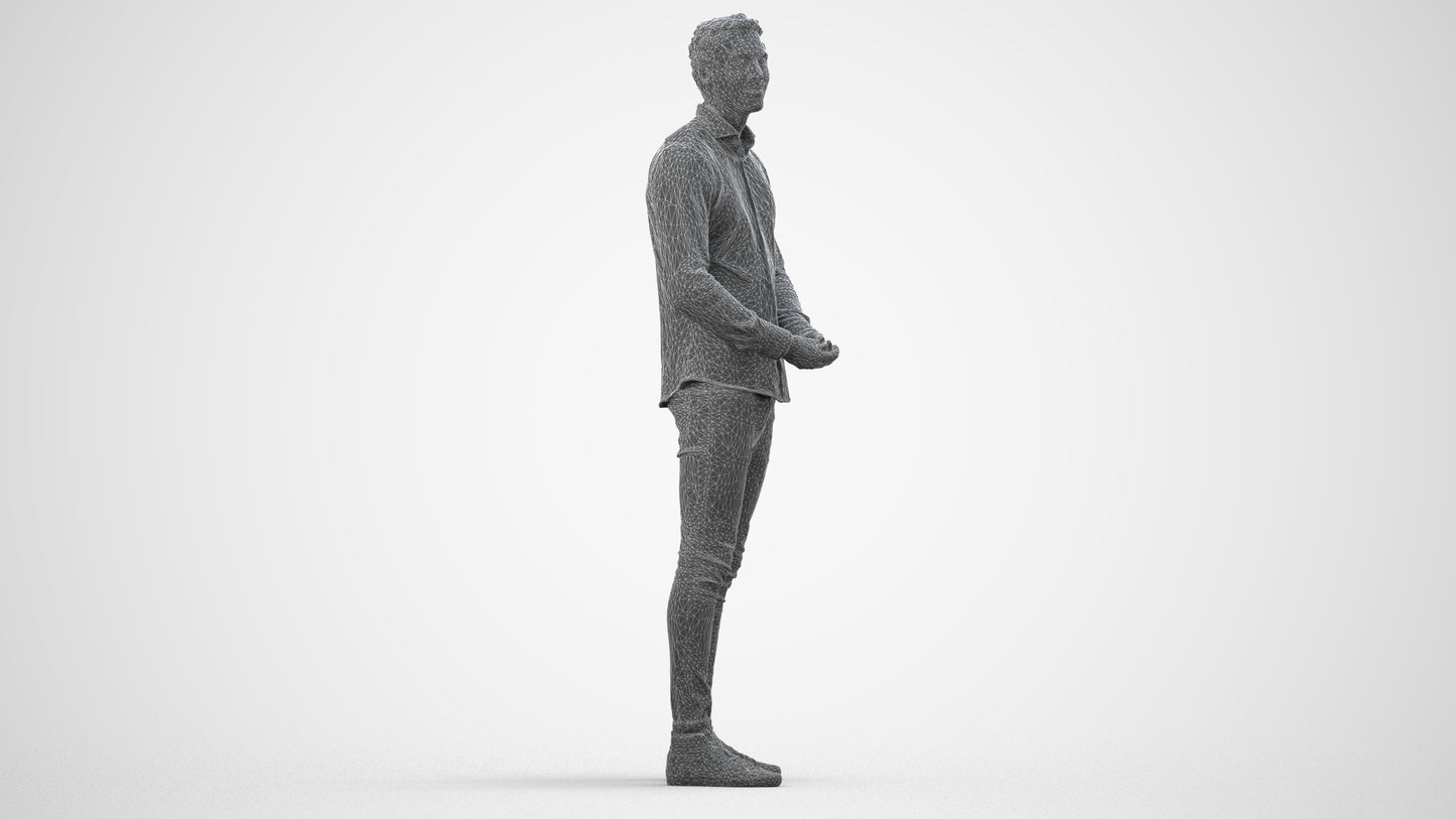 realistic 3D human man casual standing, archviz people FBX OBJ for Blender, wireframe side view
