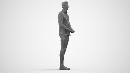 realistic 3D human man casual standing, archviz people FBX OBJ for Blender, wireframe side view