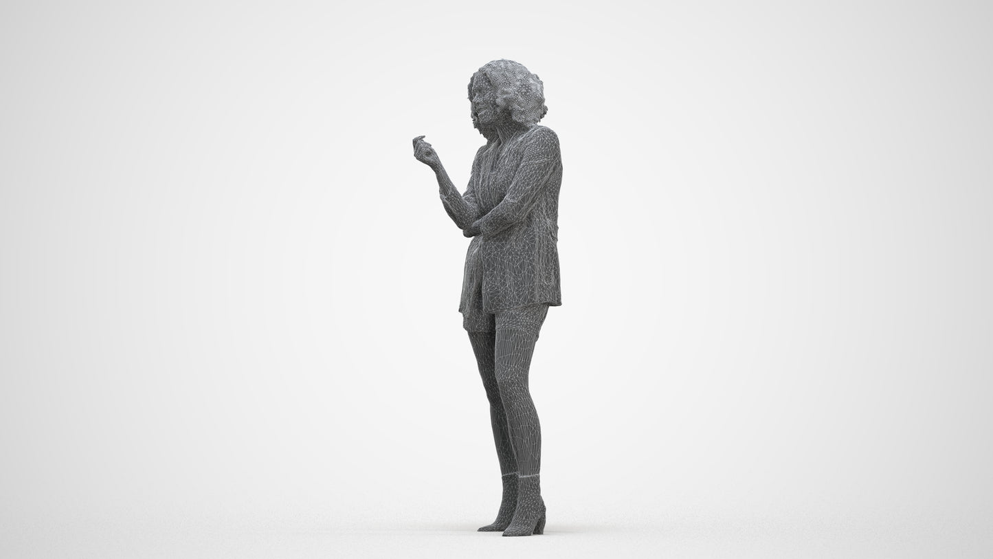 scanned 3D woman business standing, photogrammetry people for Enscape and V-Ray, three-quarter front view render