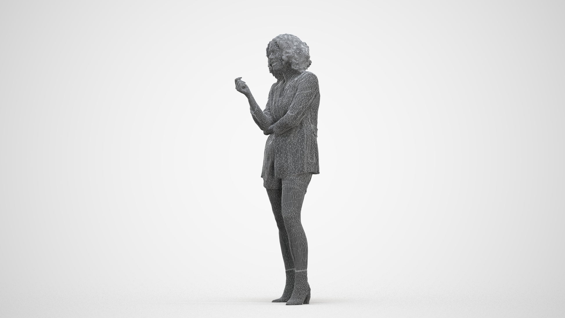 scanned 3D woman business standing, photogrammetry people for Enscape and V-Ray, three-quarter front view render