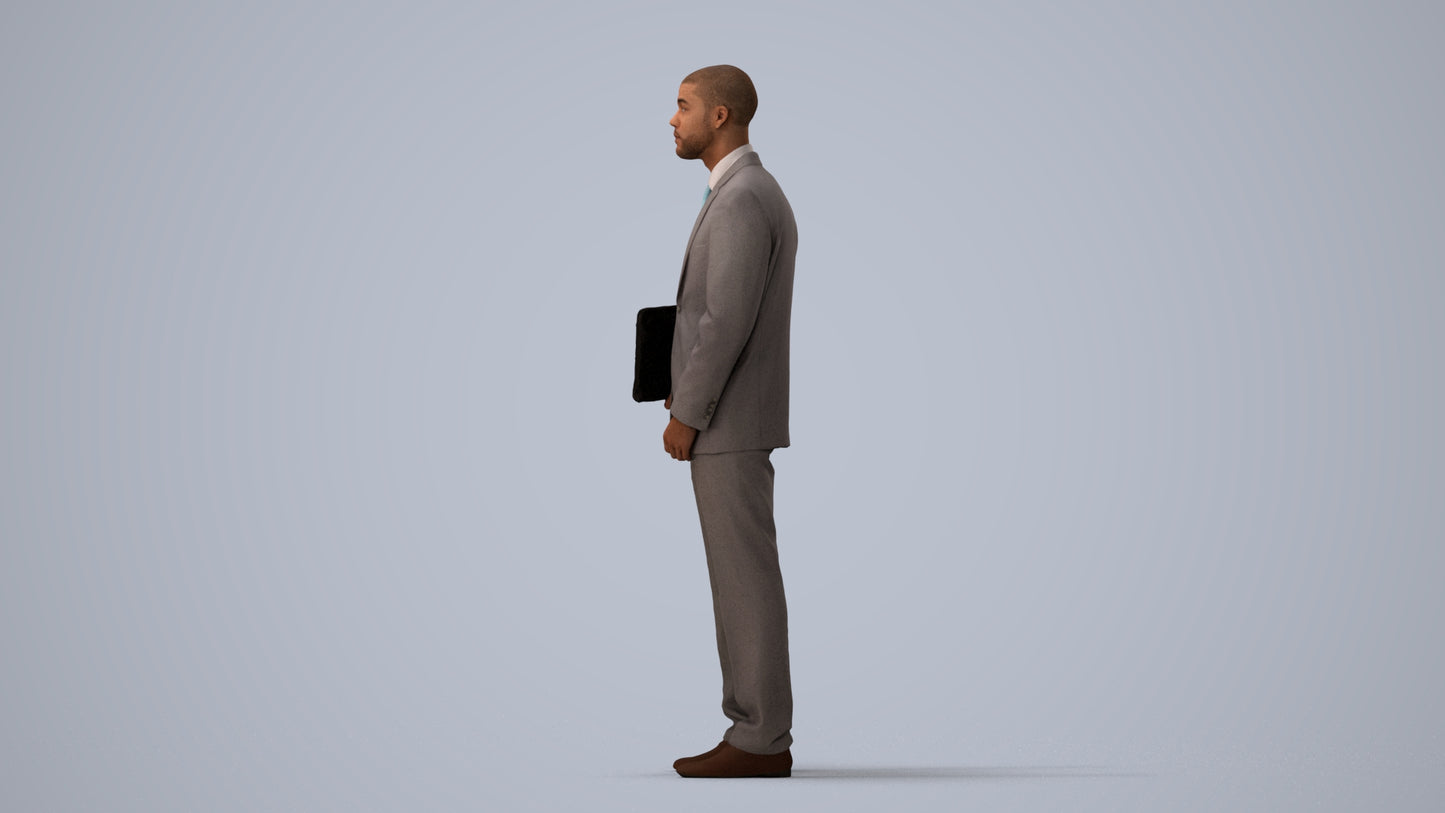 scanned 3D man business, photogrammetry people for Enscape and V-Ray, three-quarter view render