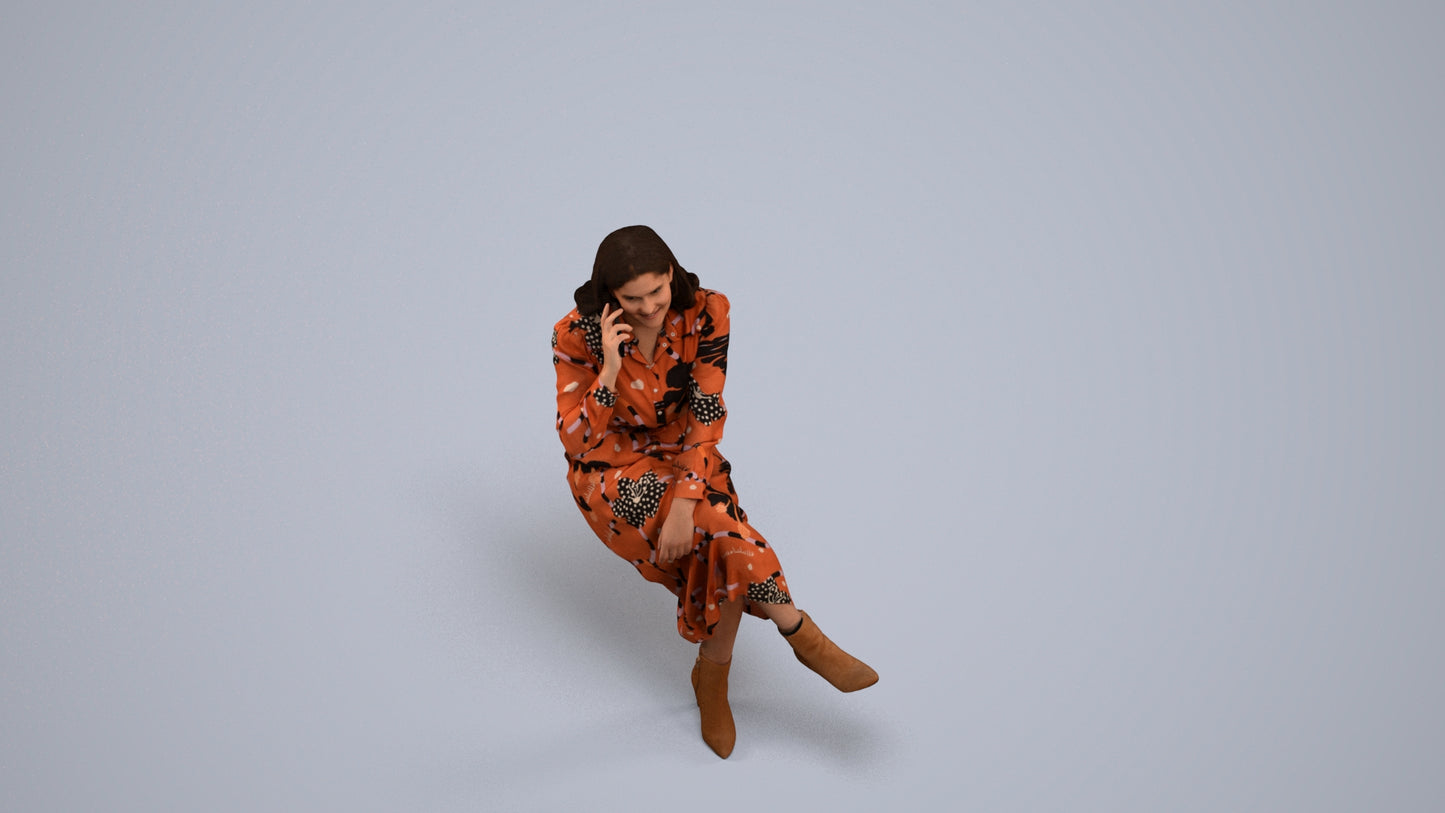 3D scanned woman sitting casual, photorealistic archviz people for Enscape and SketchUp, back view render